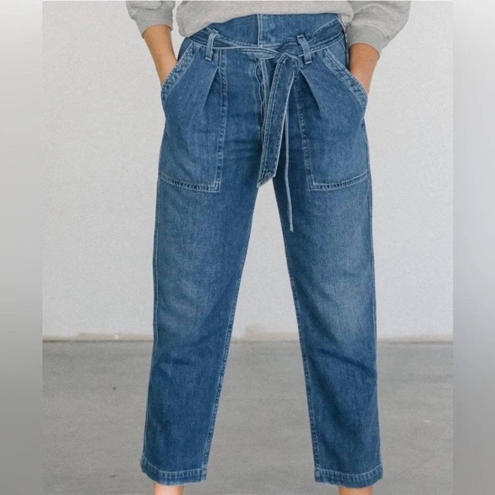 CITIZENS OF HUMANITY Noelle Belted Cargo Jeans High Waist Crop Blue Size 27 - Picture 16 of 16